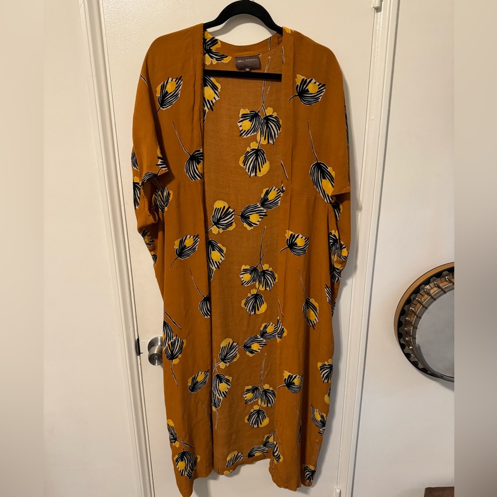 Women’s Mustard Floral Open Front Kimono